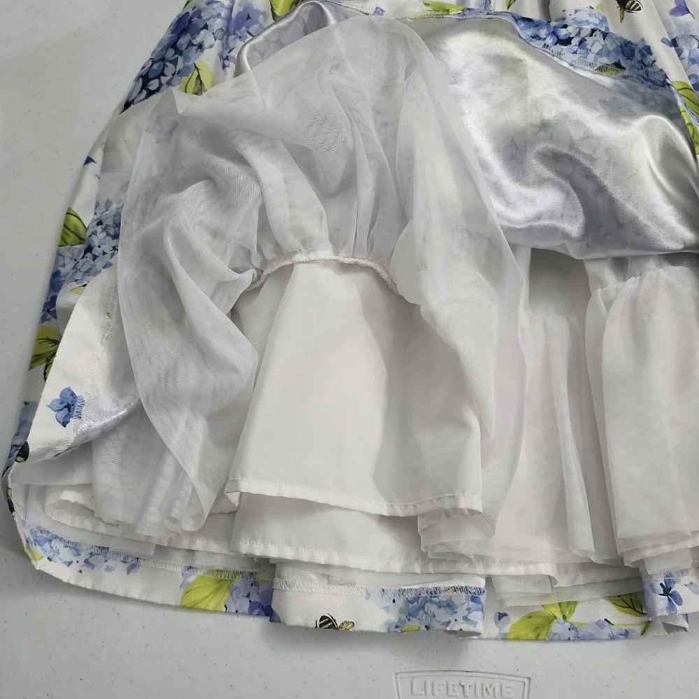 Gymboree Girls Blue Roses Floral Elegant Formal Fancy Ruffled Dress Size 12 NEW